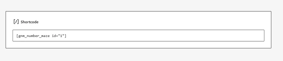 Screenshot of a WordPress editor showing the Maze Generator shortcode.